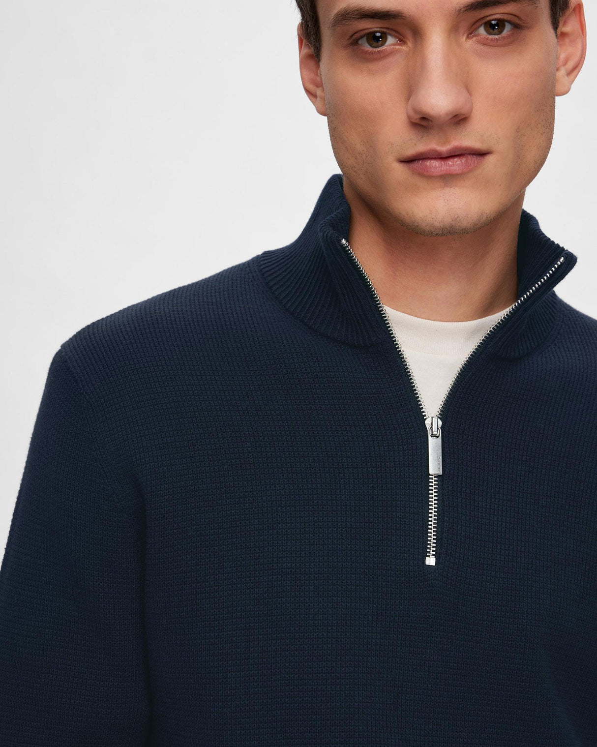 Sky Captain Dane Cotton Structured Knit Half Zip Jumper