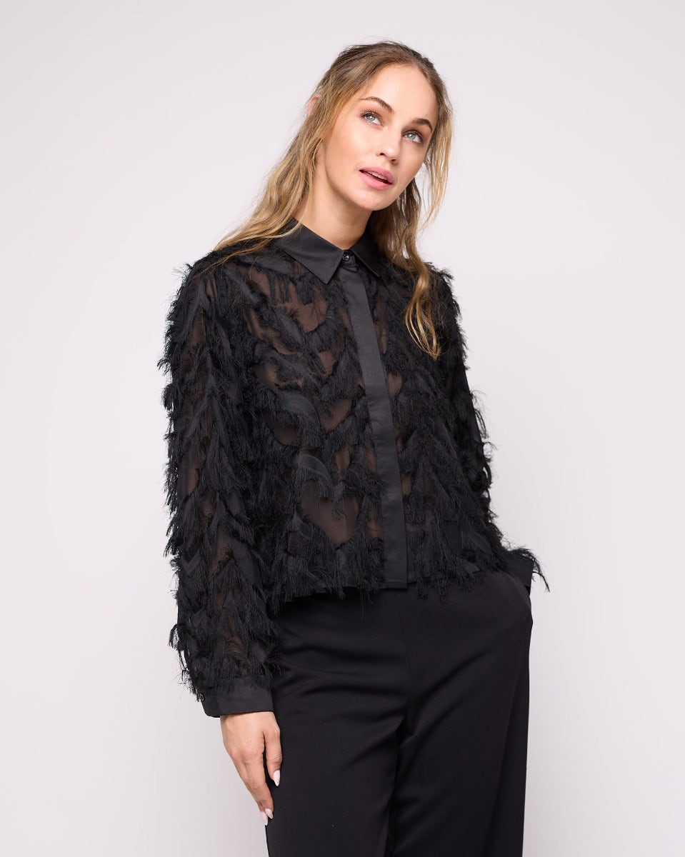 Black Myline Cropped Fluffy Shirt
