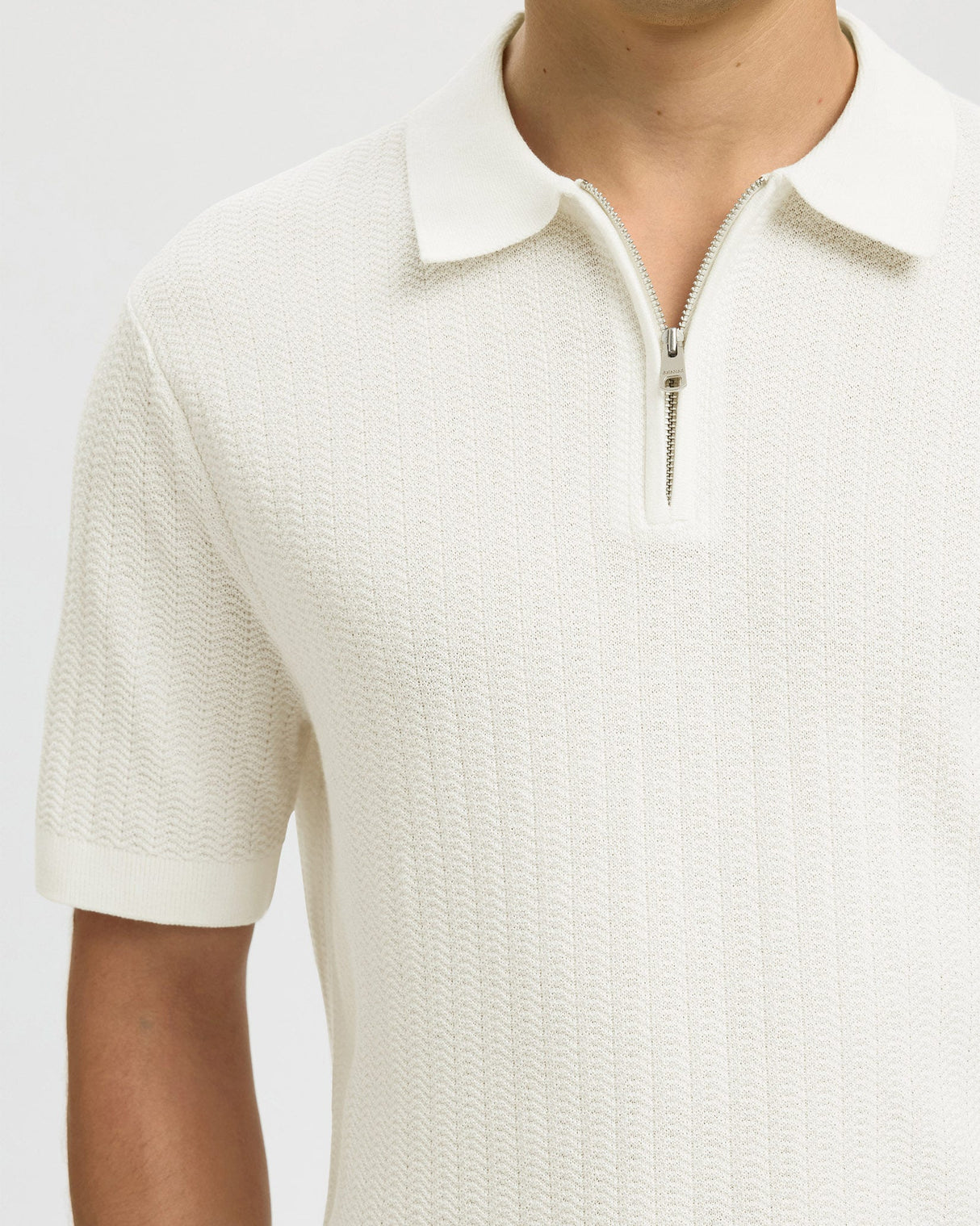 Egret Cran Knit Structure Zip Polo T-Shirt