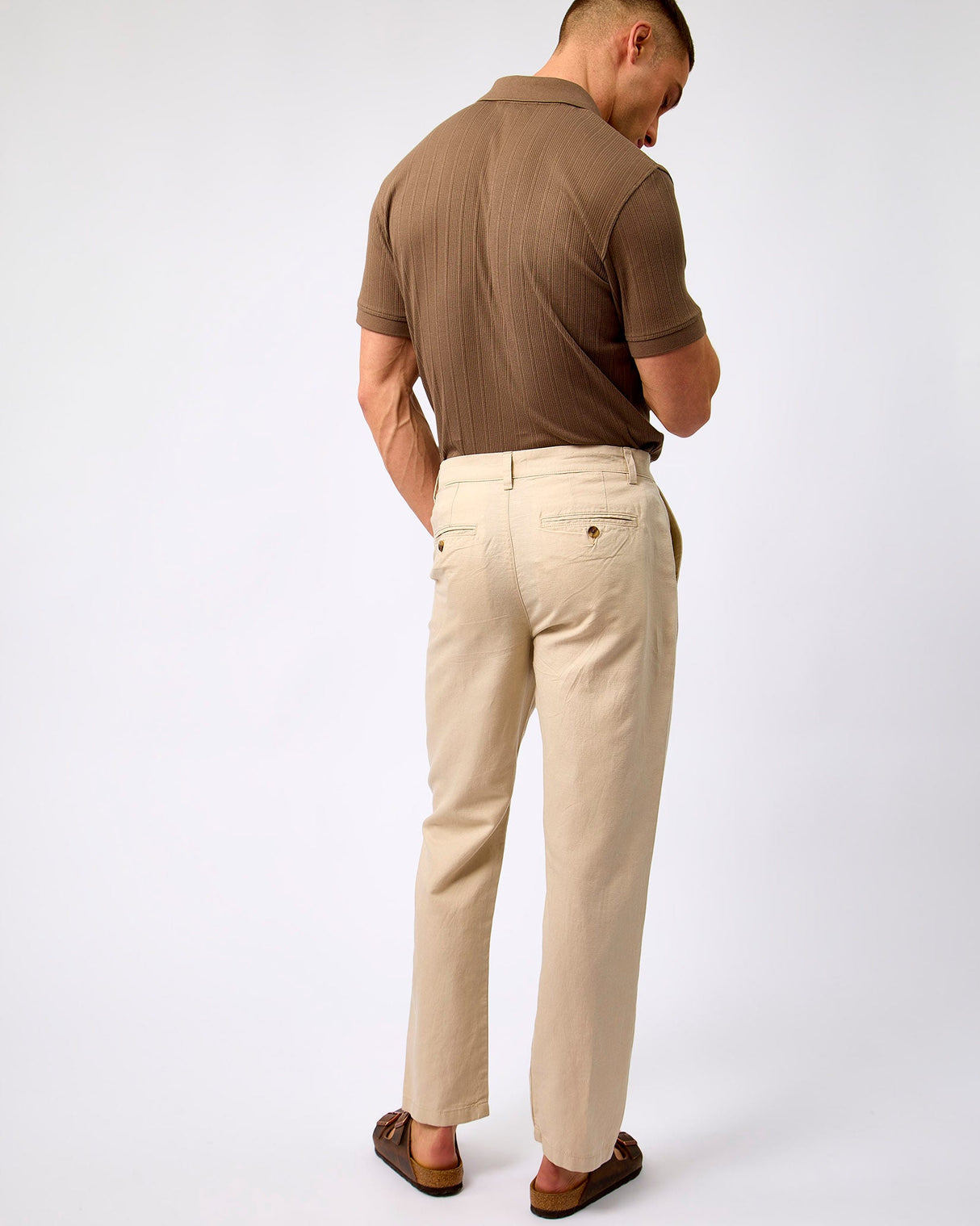 Oatmeal Miles Linen Blend Straight Leg Chinos