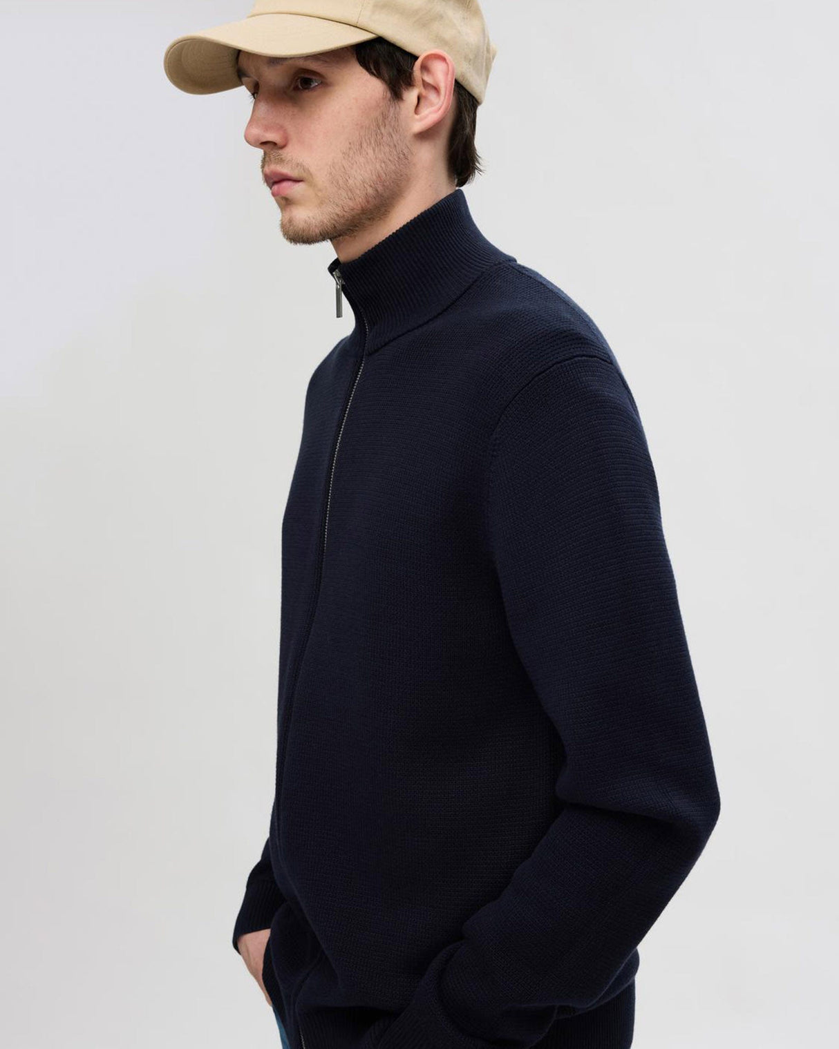 Sky Captain Dane Cotton Structured Knit Full Zip Jumper