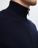 Sky Captain Dane Cotton Structured Knit Full Zip Jumper