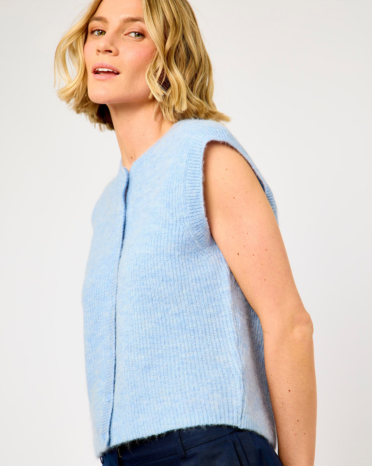 Cash Blue Alpaca Blend Knit Cardigan Vest