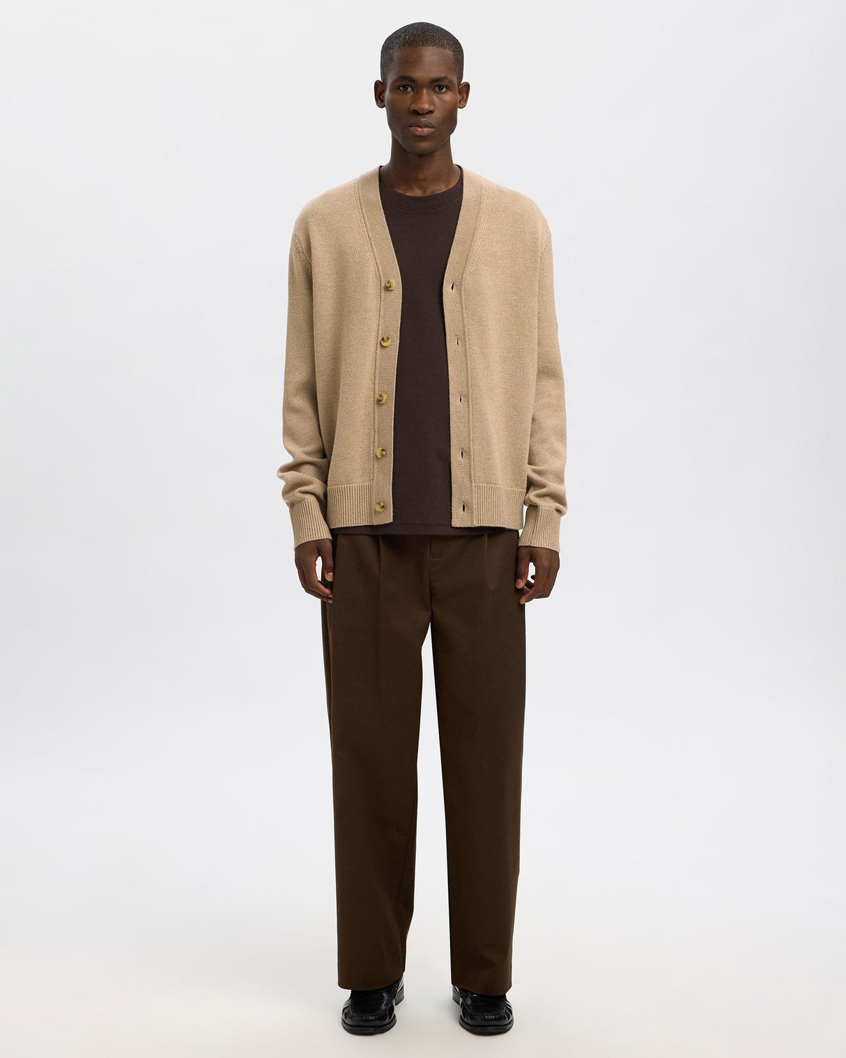 Beige Tray Chunky V-Neck Cardigan