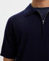 Navy Blazer Tray Knit Half Zip Polo T-Shirt