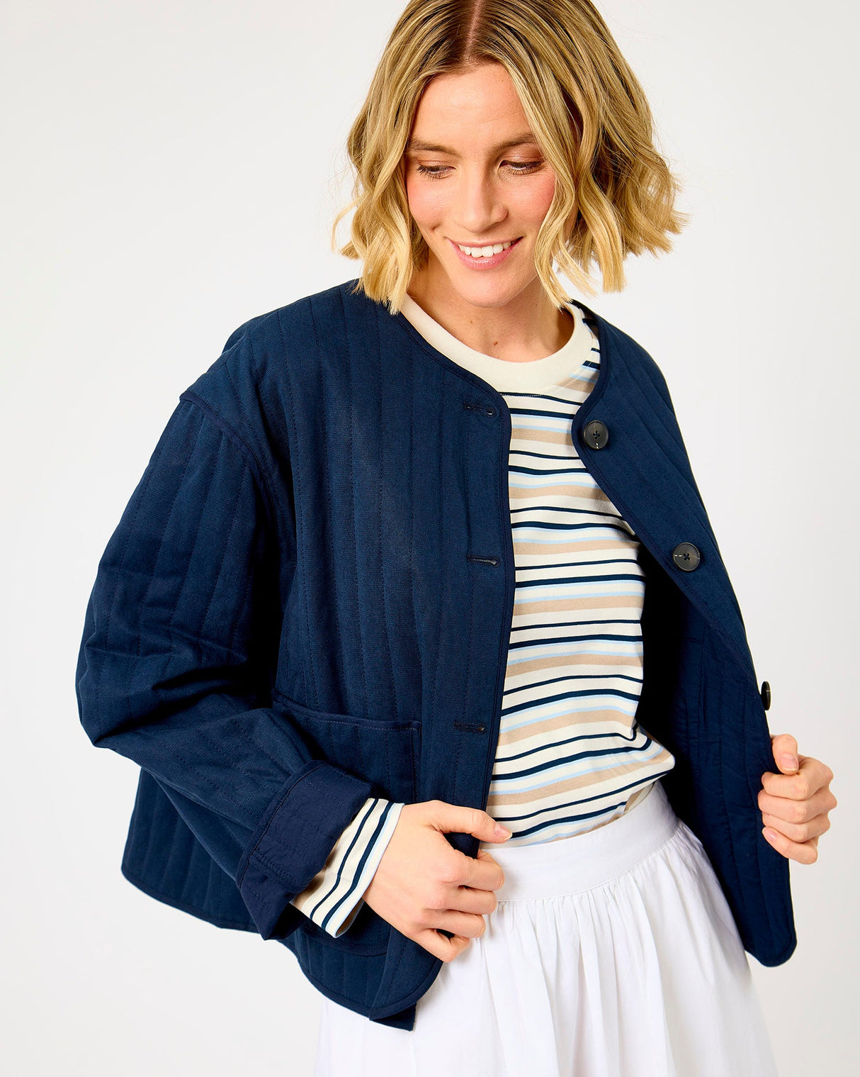 Dark Sapphire Malina Quilted Cotton Blend Jacket
