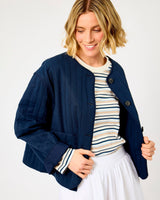 Dark Sapphire Malina Quilted Cotton Blend Jacket