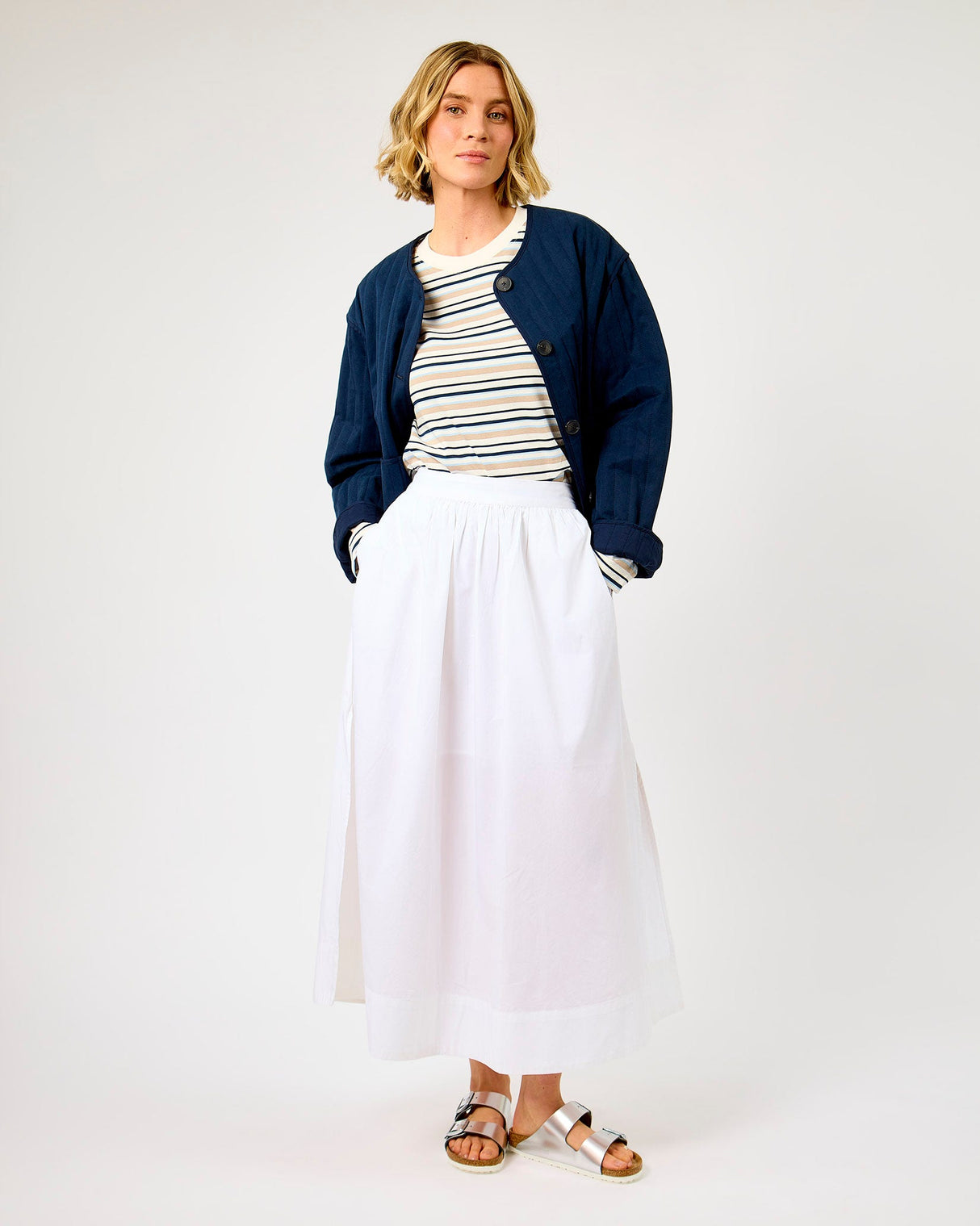 Bright White Blair High Waisted Cotton Ankle Skirt