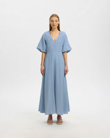 Dusty-Blue-Maddie-Puff-Sleeve-Midi-Dress