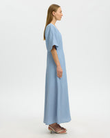 Dusty Blue Maddie Puff Sleeve Midi Dress