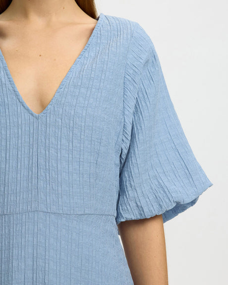 Dusty Blue Maddie Puff Sleeve Midi Dress