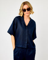 Dark Sapphire Lyra Linen Blend Boxy Shirt