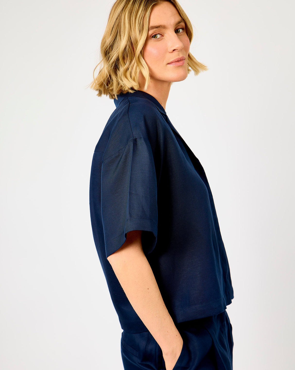 Dark Sapphire Lyra Linen Blend Boxy Shirt