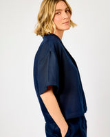 Dark Sapphire Lyra Linen Blend Boxy Shirt