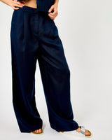 Dark Sapphire Lyra Linen Wide Leg Pants