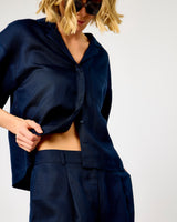 Dark Sapphire Lyra Linen Wide Leg Pants