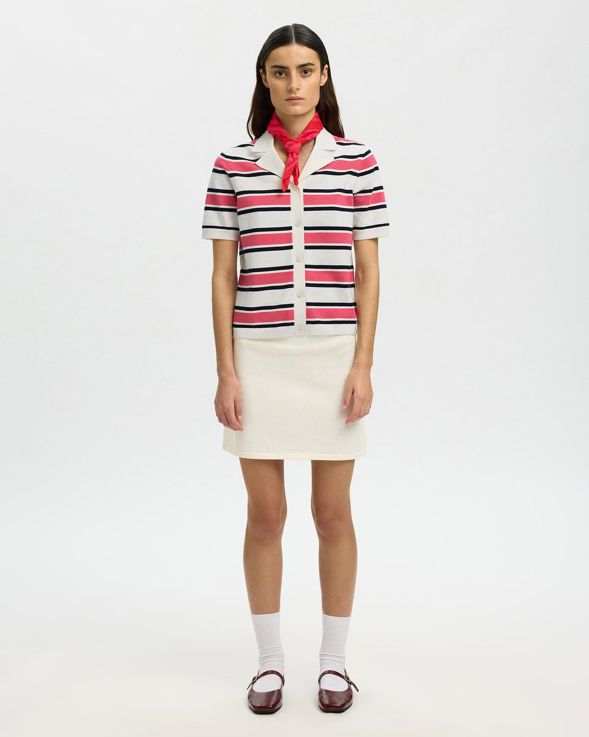 Egret Stripe Amour Knit Polo