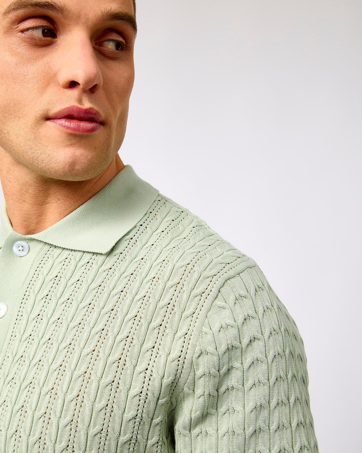 Aqua Grey Mattis Cable Knit Polo T-Shirt