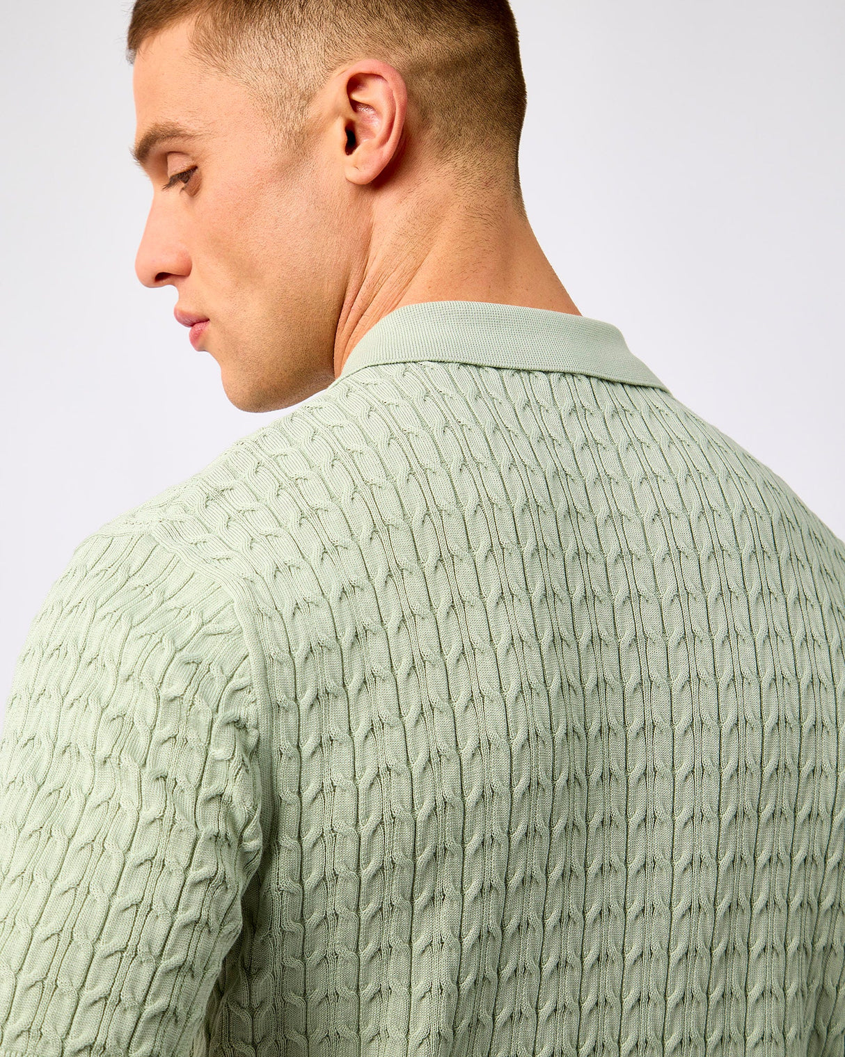 Aqua Grey Mattis Cable Knit Polo T-Shirt