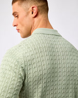 Aqua Grey Mattis Cable Knit Polo T-Shirt