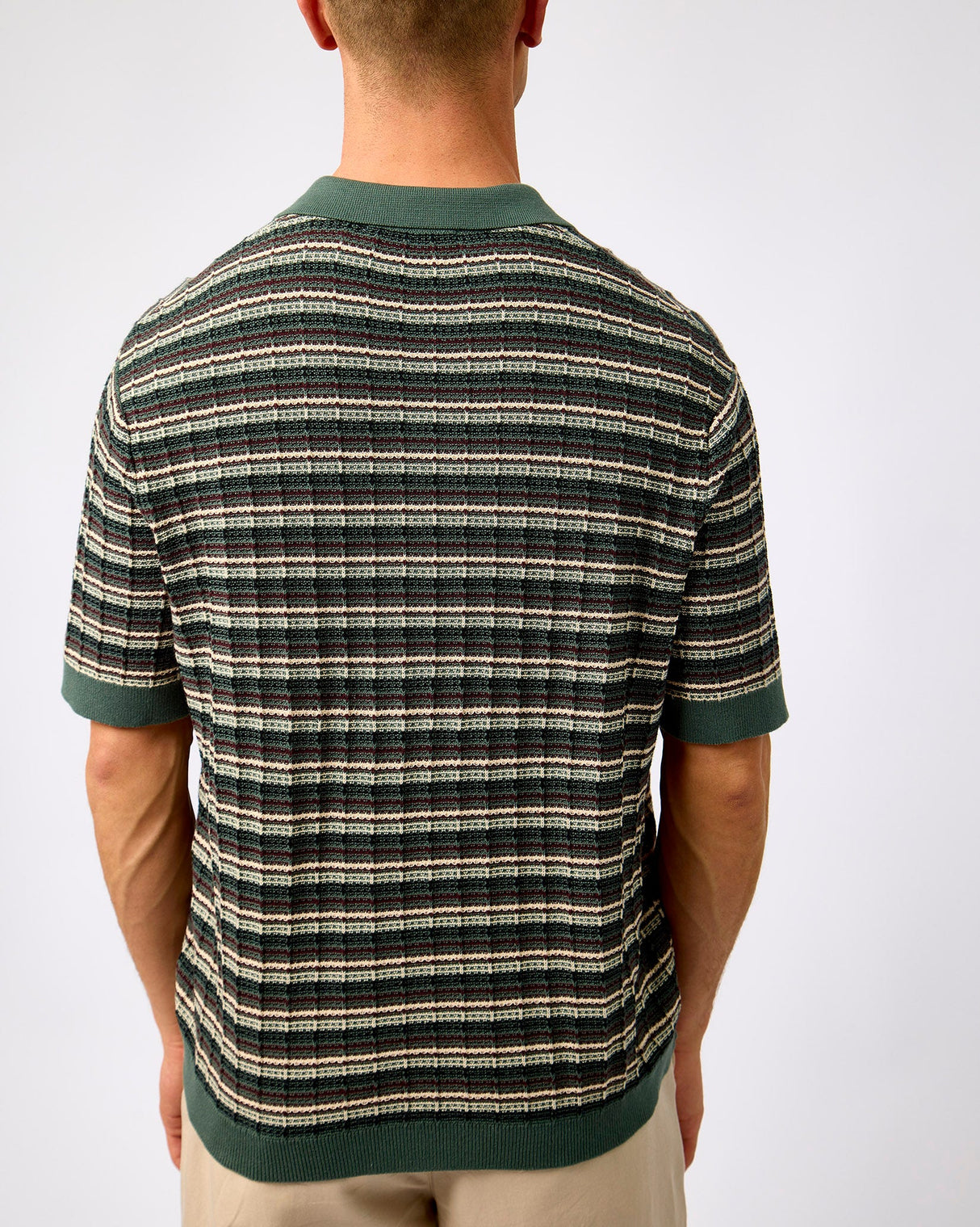 Balsam Green Dane Structured Stripe Knit Polo T-Shirt