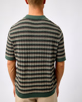 Balsam Green Dane Structured Stripe Knit Polo T-Shirt