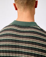 Balsam Green Dane Structured Stripe Knit Polo T-Shirt