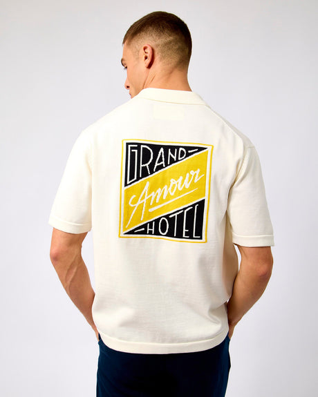 Egret Detail Amour Intarsia Relaxed Knit Short Sleeve Shirt