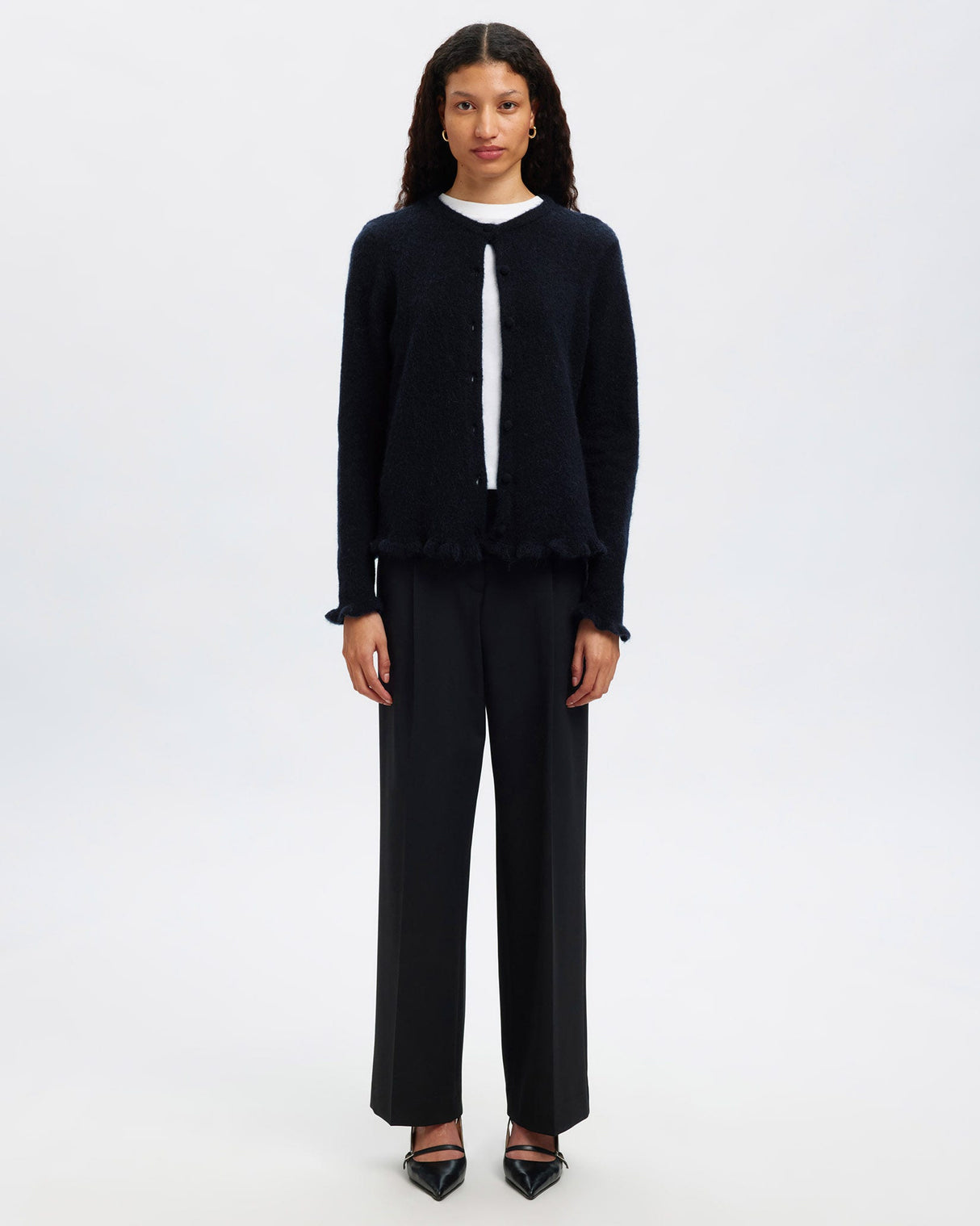 Dark Sapphire Lulu Frill Knit Cardigan