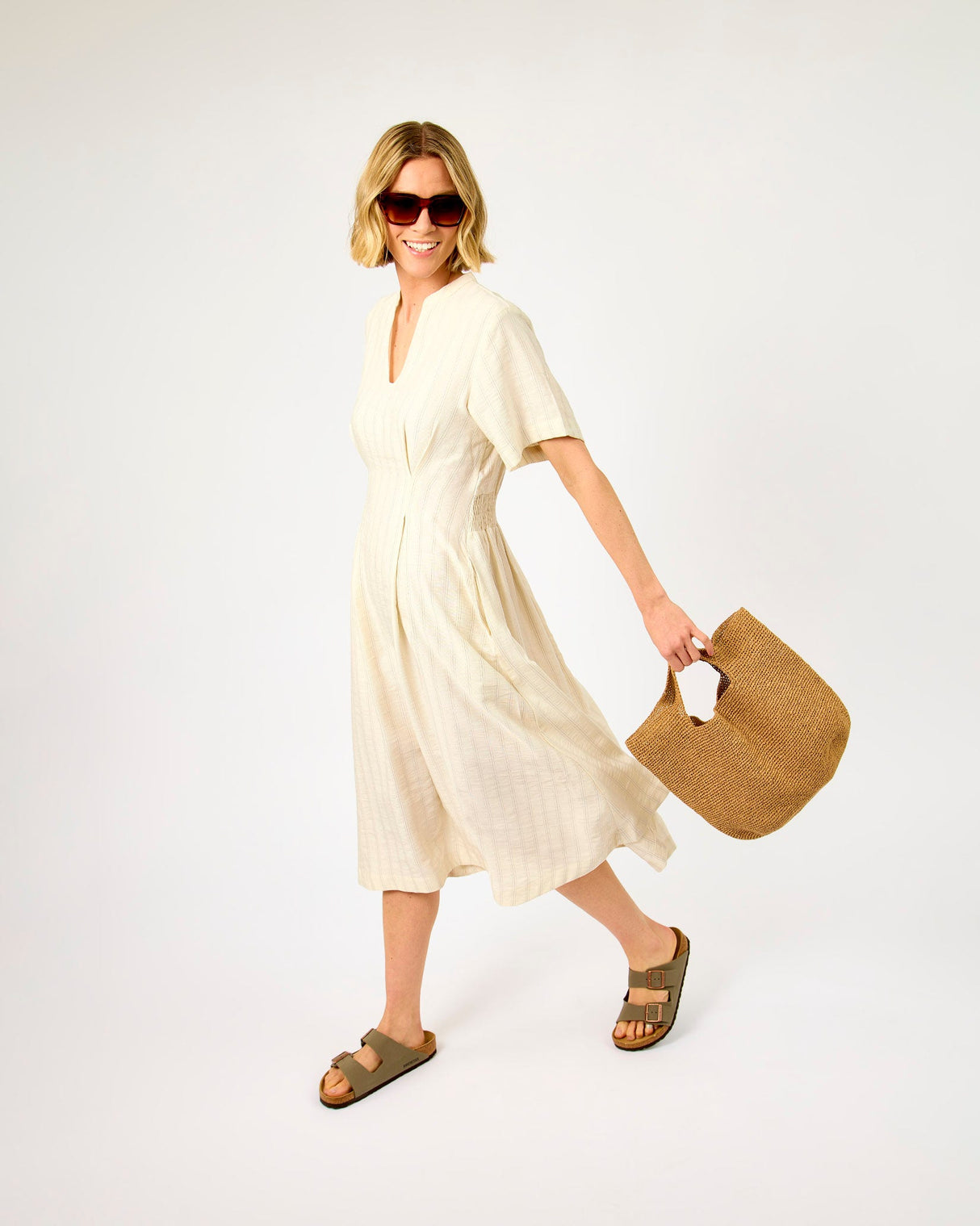 Egret-Stripe-Marie-Midi-Dress