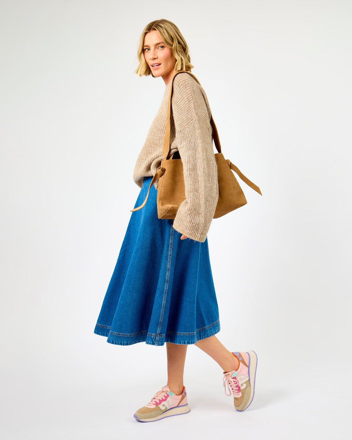 Medium Blue Agathe Midi Denim Skirt