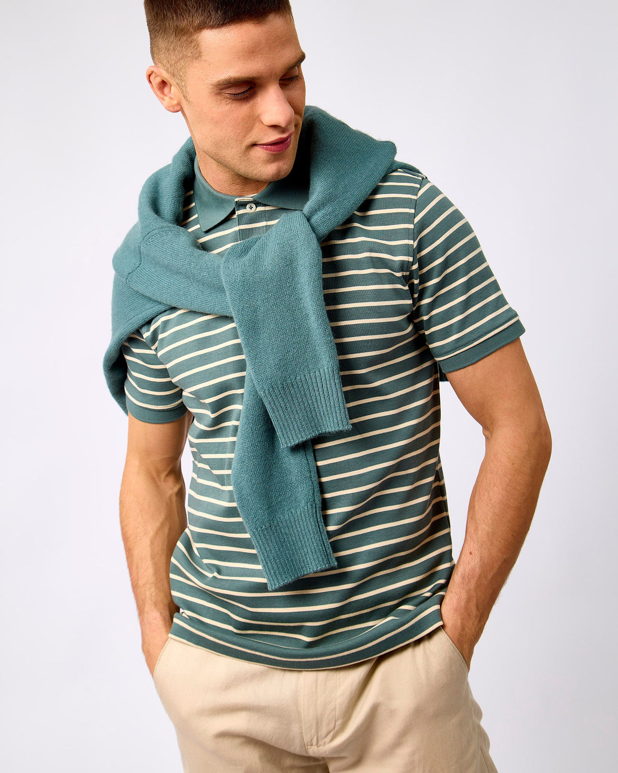 Balsam Green Dean Stripe Polo T-Shirt