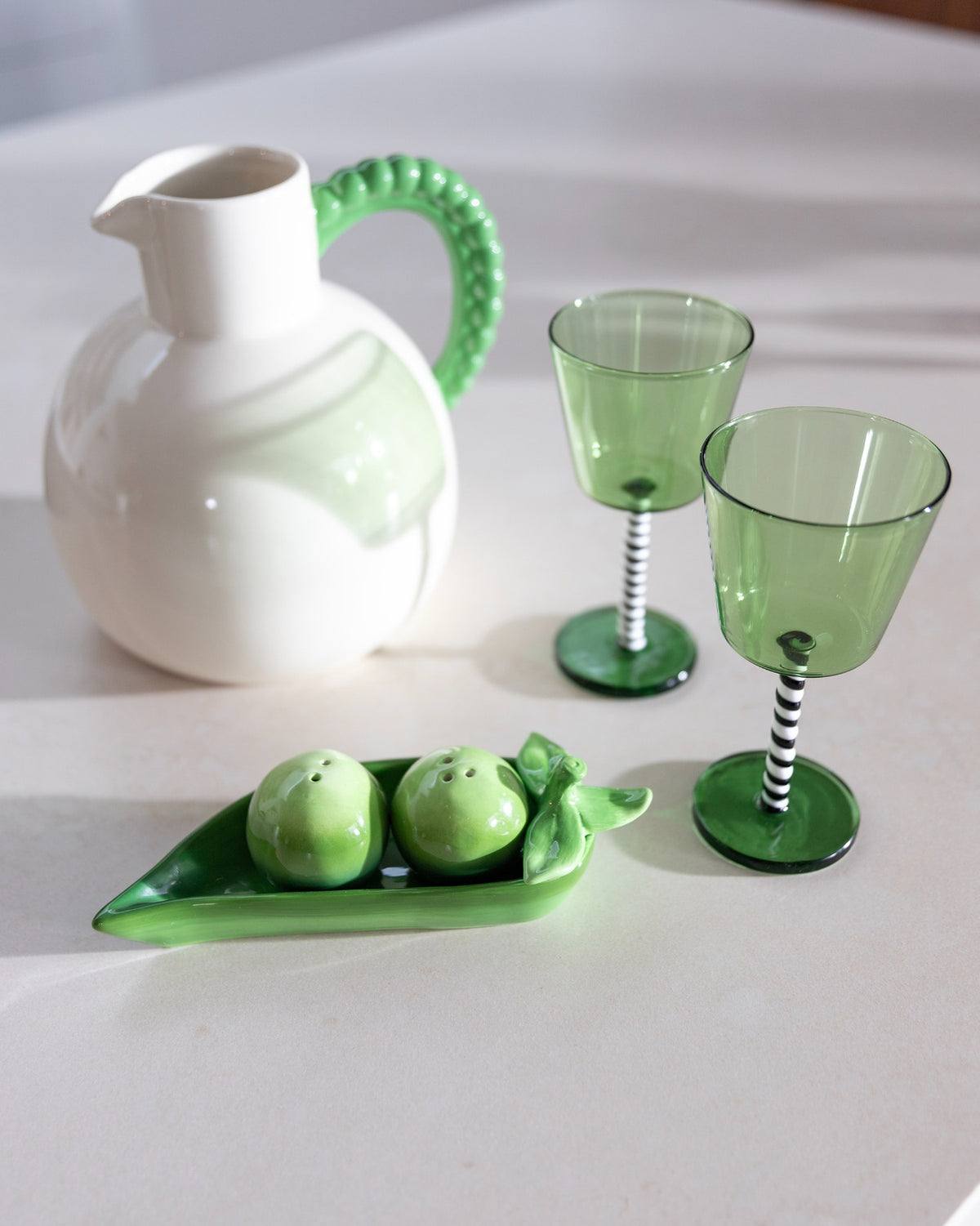Pea Pod Dolomite Salt & Pepper Shaker Set