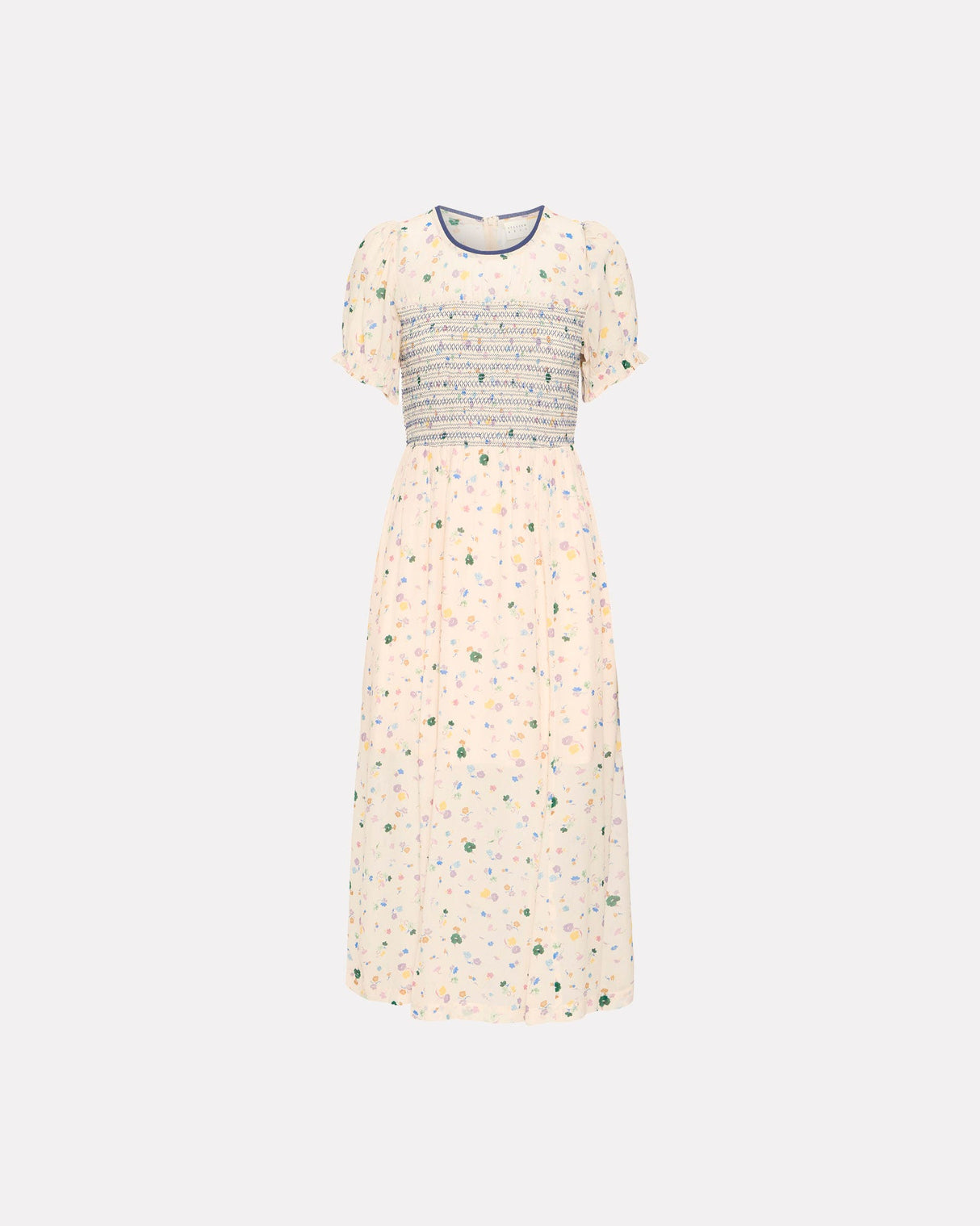 Cream-Multiflower-Courtney-Shirred-Midi-Dress