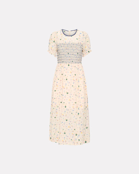 Cream-Multiflower-Courtney-Shirred-Midi-Dress