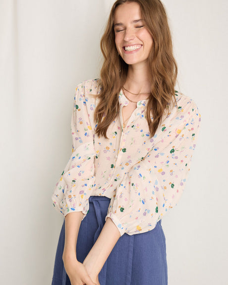 Cream-Multiflower-Courtney-Collarless-Blouse