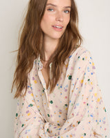 Cream Multiflower Courtney Collarless Blouse
