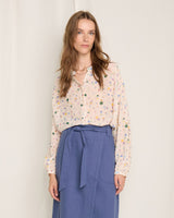 Cream Multiflower Courtney Collarless Blouse
