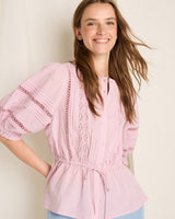 Dawn Pink Irbella Cotton Pintuck Tie-Waist Blouse