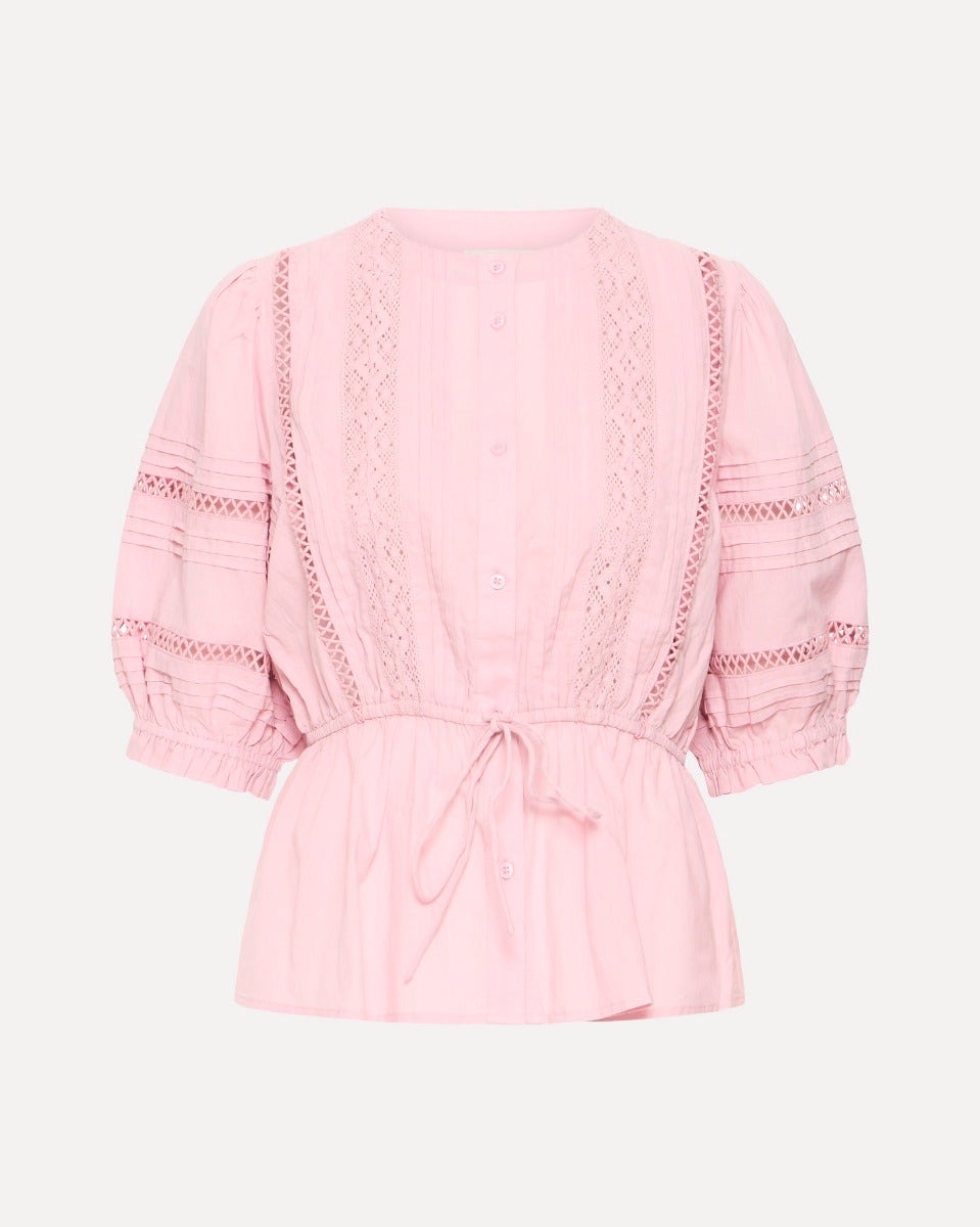 Dawn Pink Irbella Cotton Pintuck Tie-Waist Blouse