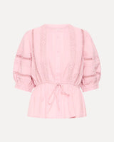 Dawn Pink Irbella Cotton Pintuck Tie-Waist Blouse