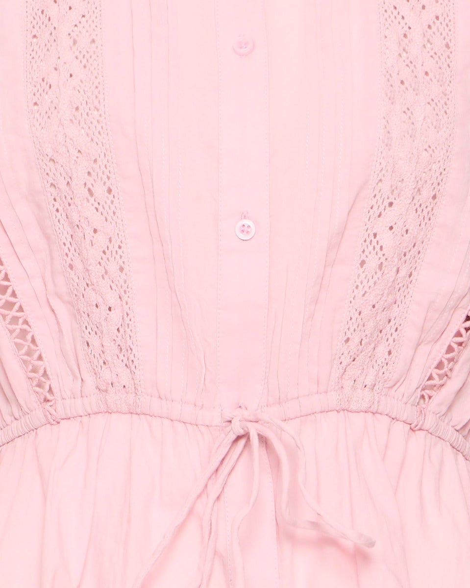 Dawn Pink Irbella Cotton Pintuck Tie-Waist Blouse