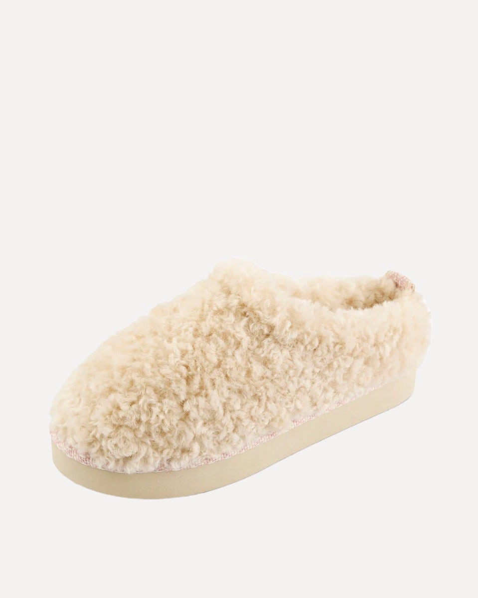 Cream Alicia Borg Fleece Platform Mule Slippers