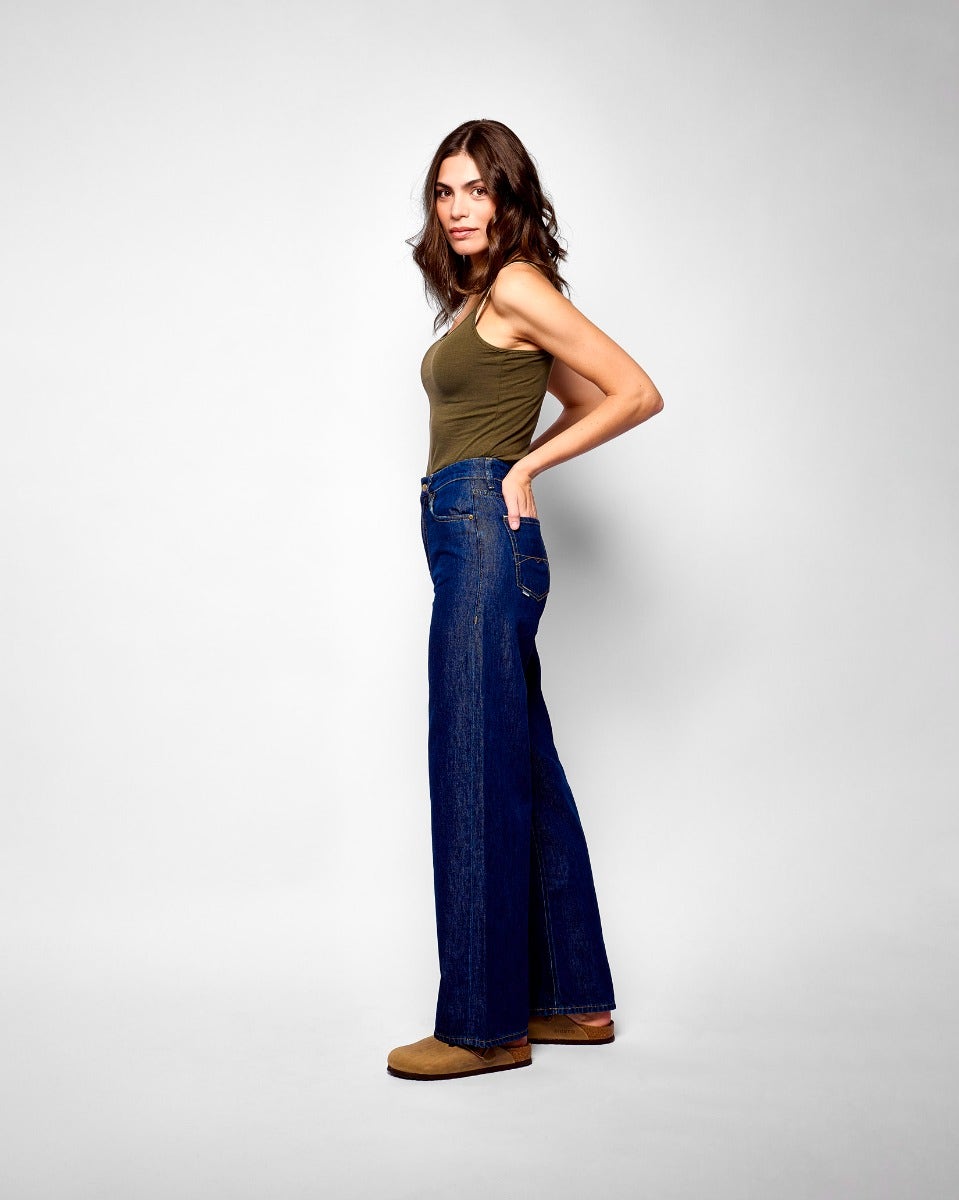 Indigo Wide Leg High Waisted Jeans