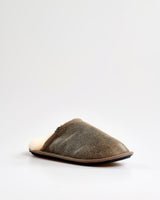 Distressed Tea Leather & Sheepskin Mule Slippers