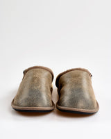 Distressed Tea Leather & Sheepskin Mule Slippers