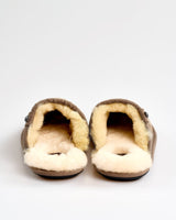 Distressed Tea Leather & Sheepskin Mule Slippers
