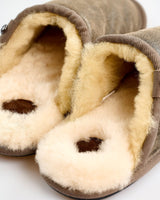 Distressed Tea Leather & Sheepskin Mule Slippers