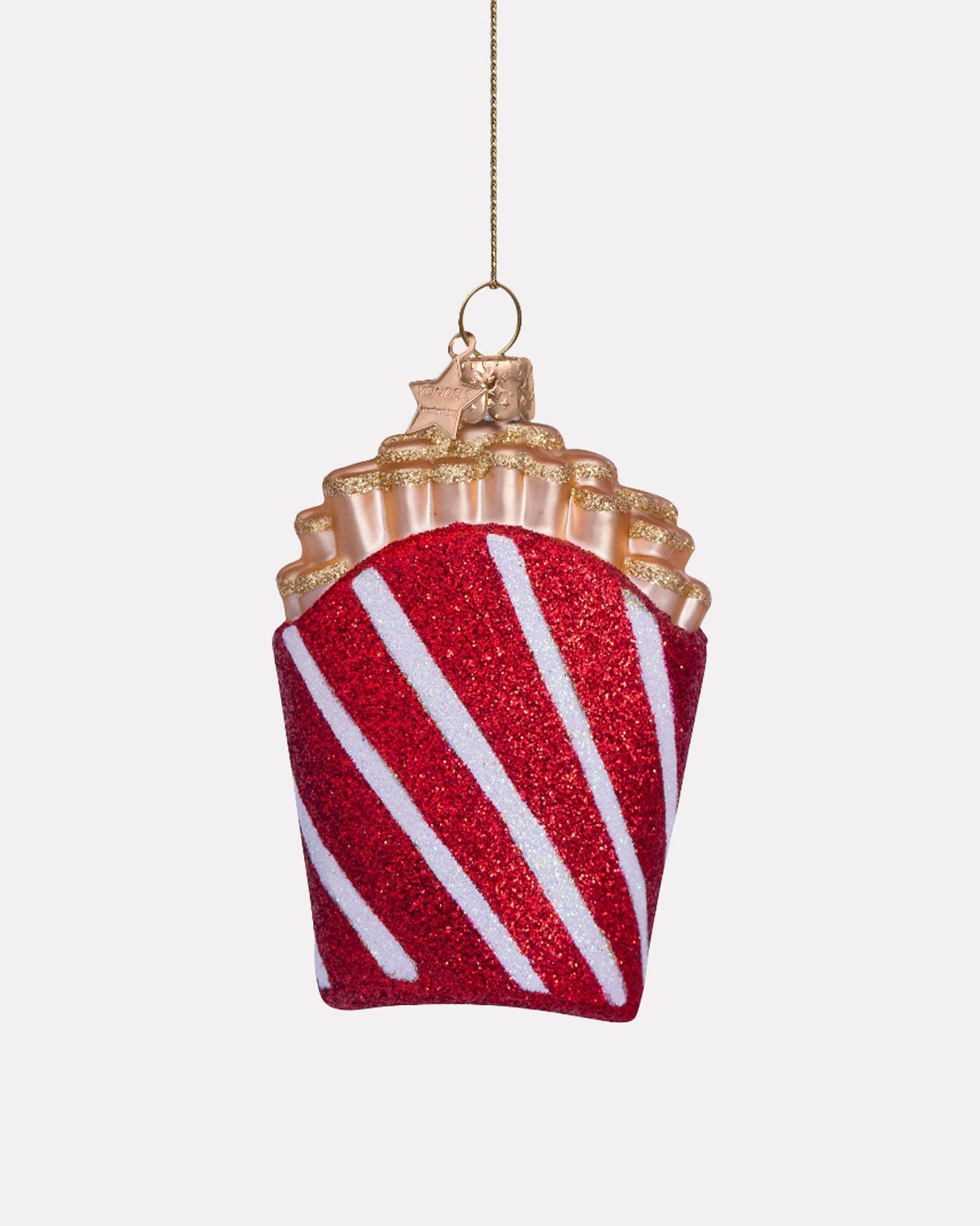 Red & White Glitter French Fries Glass Tree Ornament