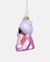 Selfcare Girl with Phone Glass Tree Ornament